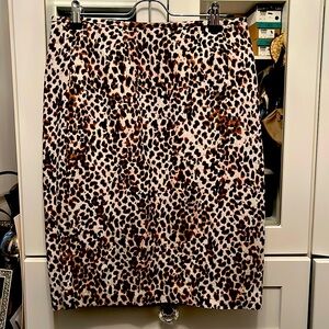 CALVIN KLEIN LEOPARD PRINT PENCIL SKIRT LINEN WORKWEAR OFFICE SZ 4